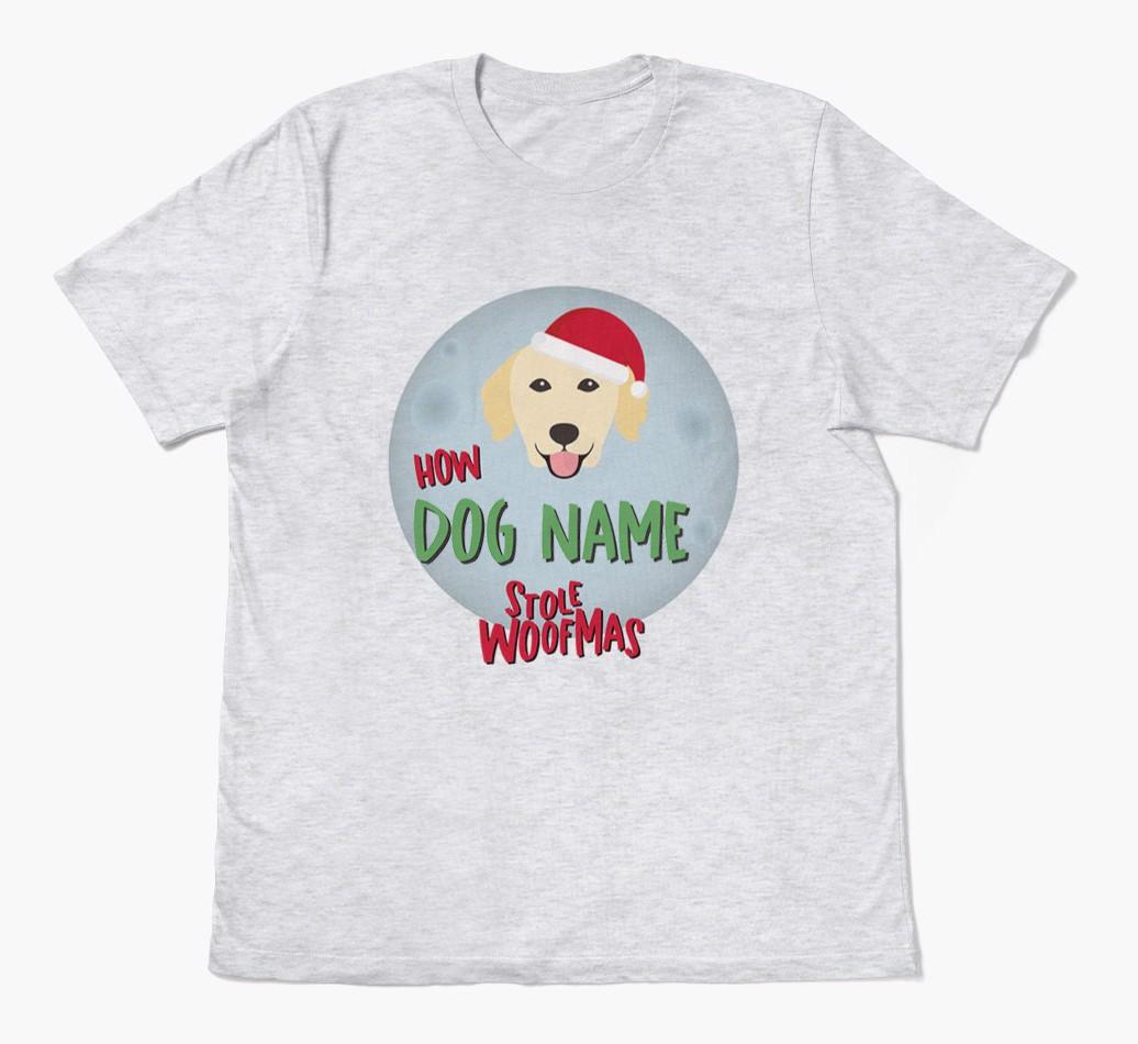'How {dogsName} Stole Woofmas' - Personalized {breedFullName} Adult T-Shirt