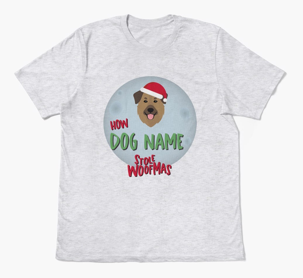 'How {dogsName} Stole Woofmas' - Personalized {breedFullName} Adult T-Shirt