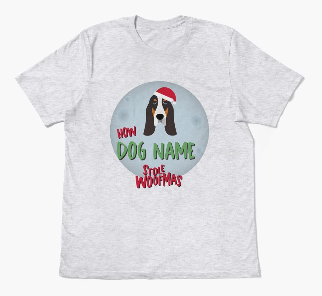 'How {dogsName} Stole Woofmas' - Personalized {breedFullName} Adult T-Shirt