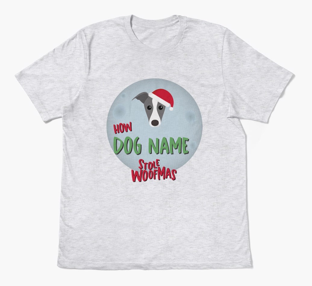 'How {dogsName} Stole Woofmas' - Personalized {breedFullName} Adult T-Shirt