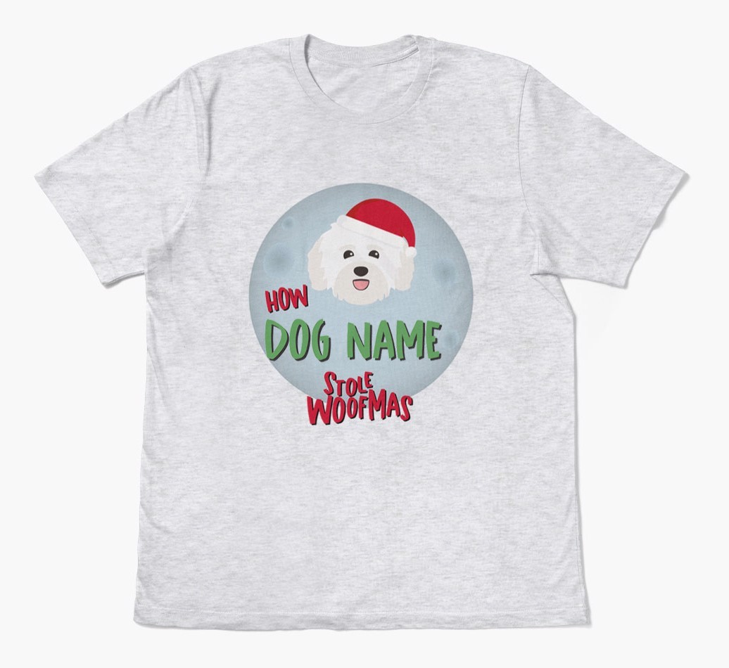 'How {dogsName} Stole Woofmas' - Personalized {breedFullName} Adult T-Shirt