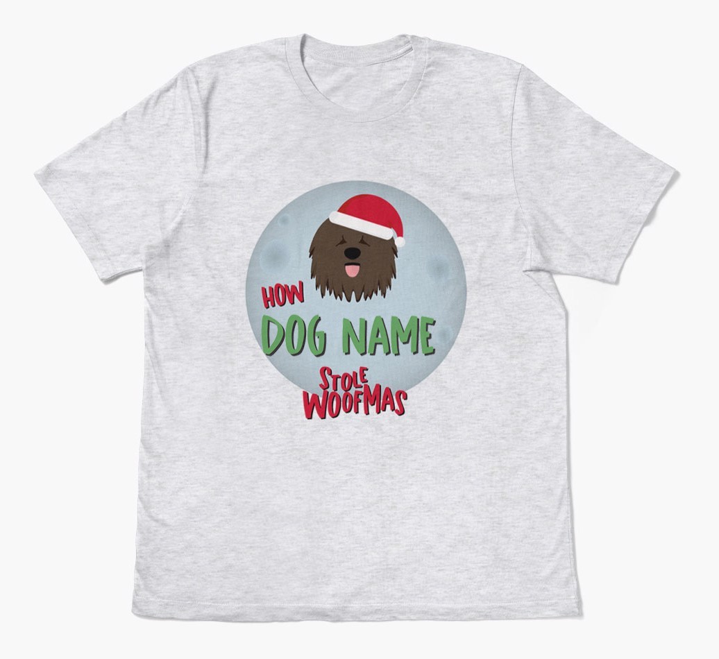 'How {dogsName} Stole Woofmas' - Personalized {breedFullName} Adult T-Shirt