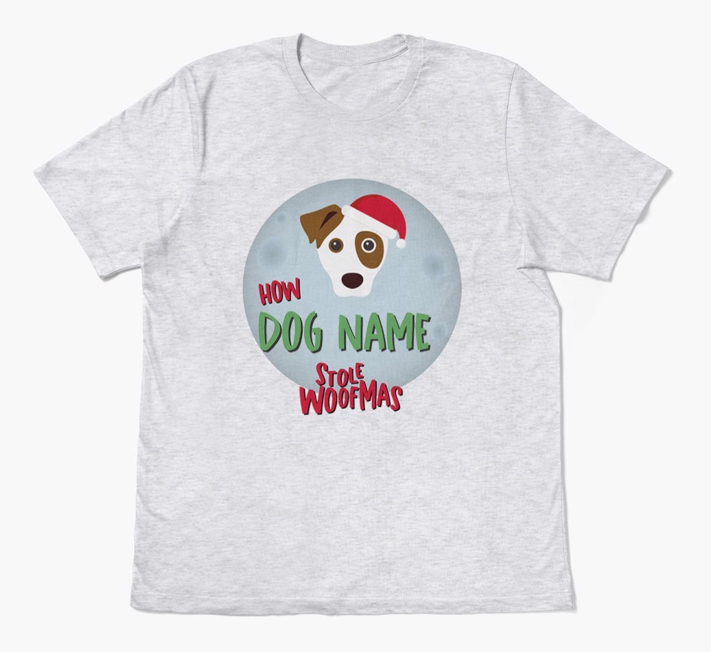 'How {dogsName} Stole Woofmas' - Personalized {breedFullName} Adult T-Shirt