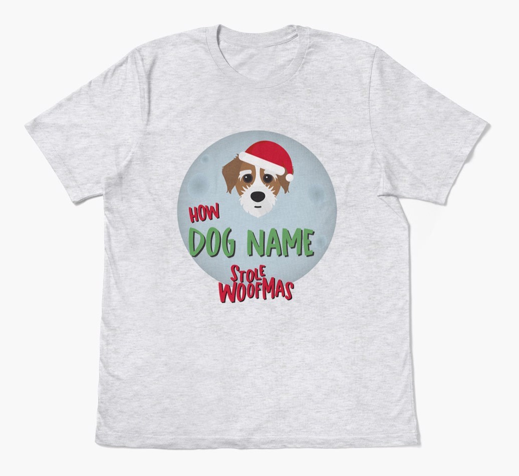 'How {dogsName} Stole Woofmas' - Personalized {breedFullName} Adult T-Shirt