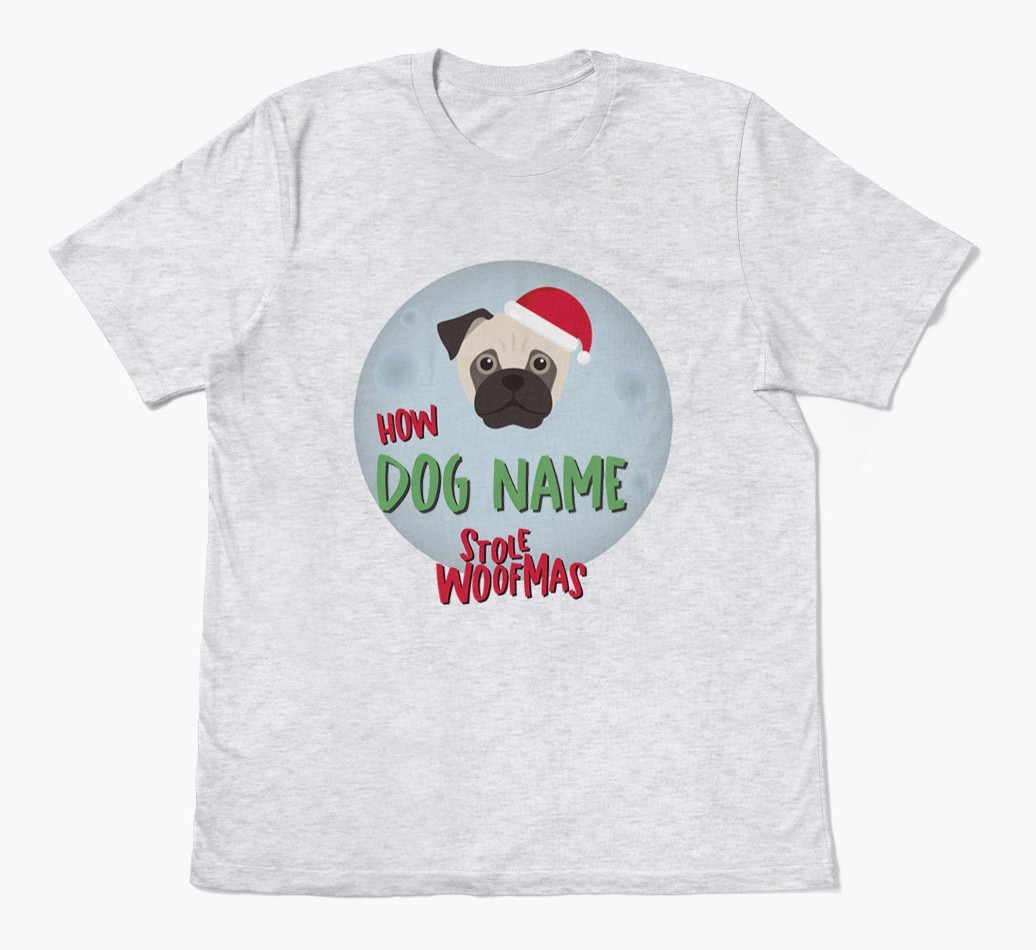 'How {dogsName} Stole Woofmas' - Personalized {breedFullName} Adult T-Shirt