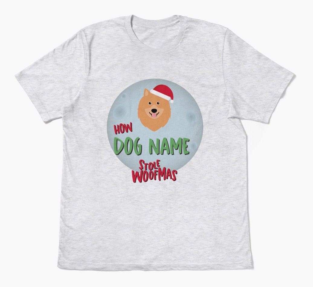'How {dogsName} Stole Woofmas' - Personalized {breedFullName} Adult T-Shirt