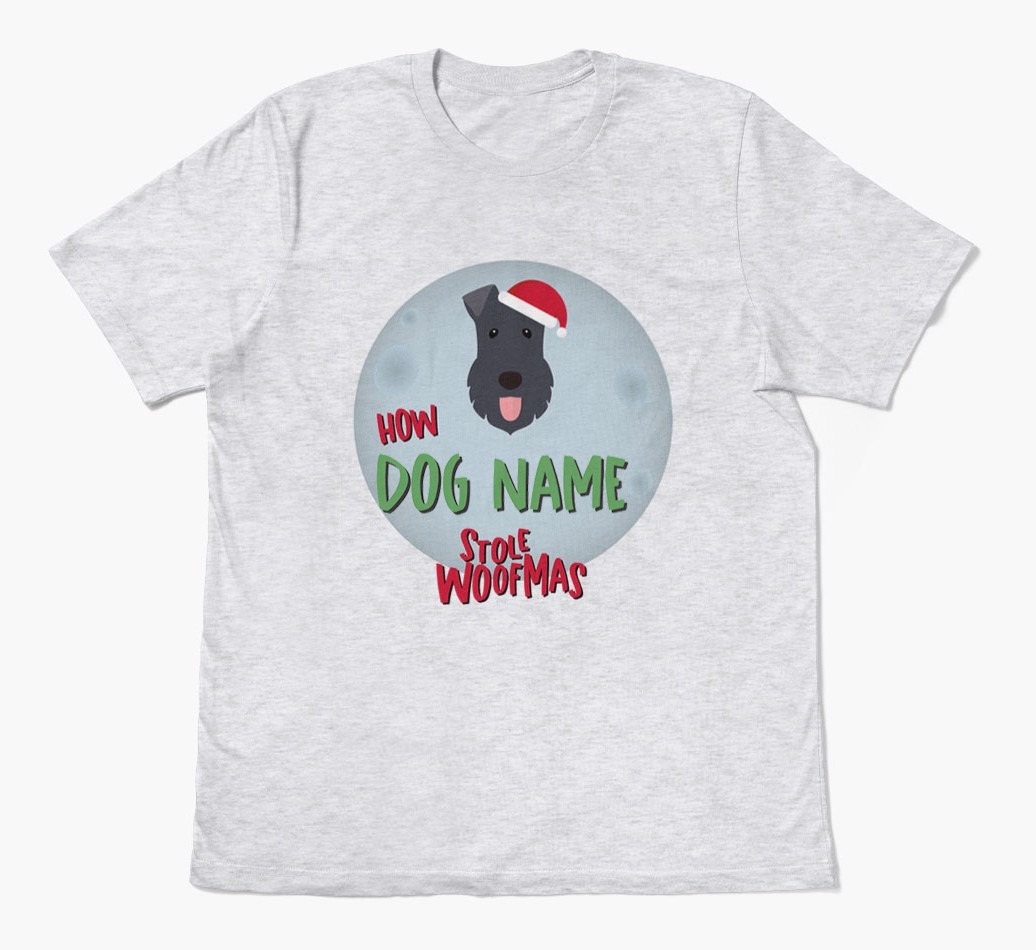 'How {dogsName} Stole Woofmas' - Personalized {breedFullName} Adult T-Shirt