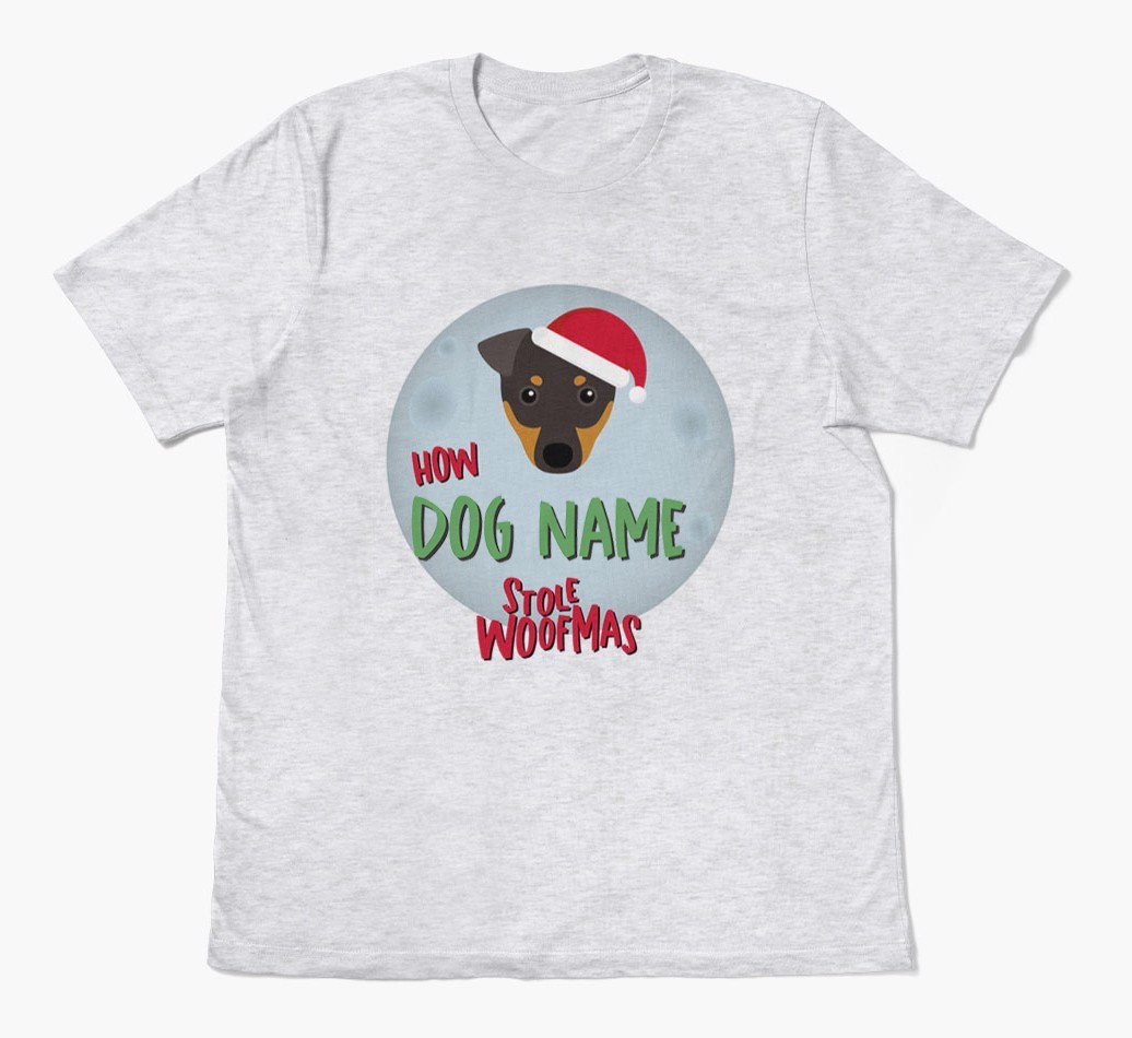 'How {dogsName} Stole Woofmas' - Personalized {breedFullName} Adult T-Shirt