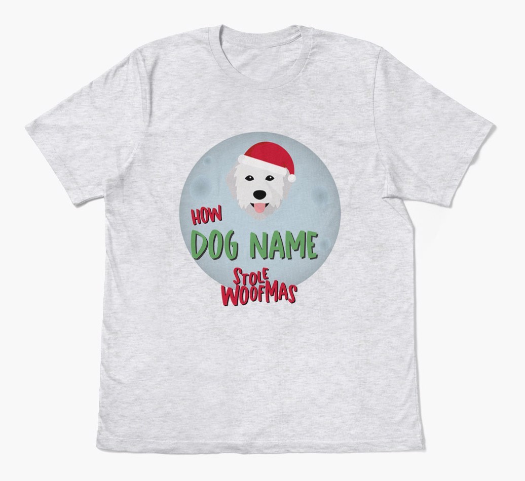 'How {dogsName} Stole Woofmas' - Personalised {breedFullName} Adult T-Shirt