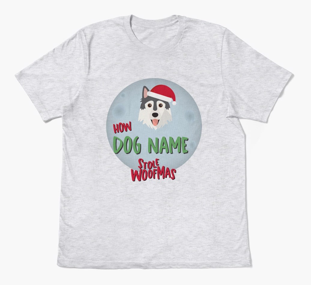 'How {dogsName} Stole Woofmas' - Personalised {breedFullName} Adult T-Shirt