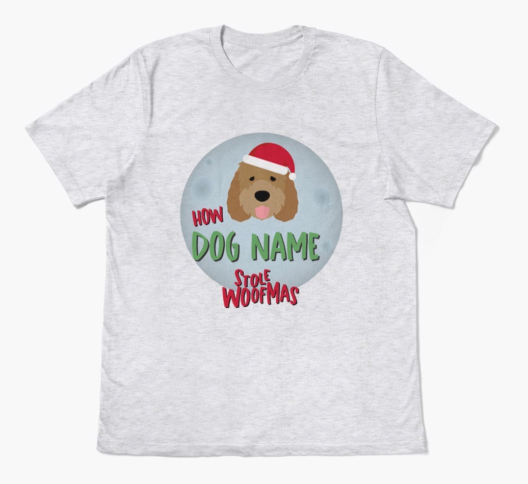 'How {dogsName} Stole Woofmas' - Personalized {breedFullName} Adult T-Shirt