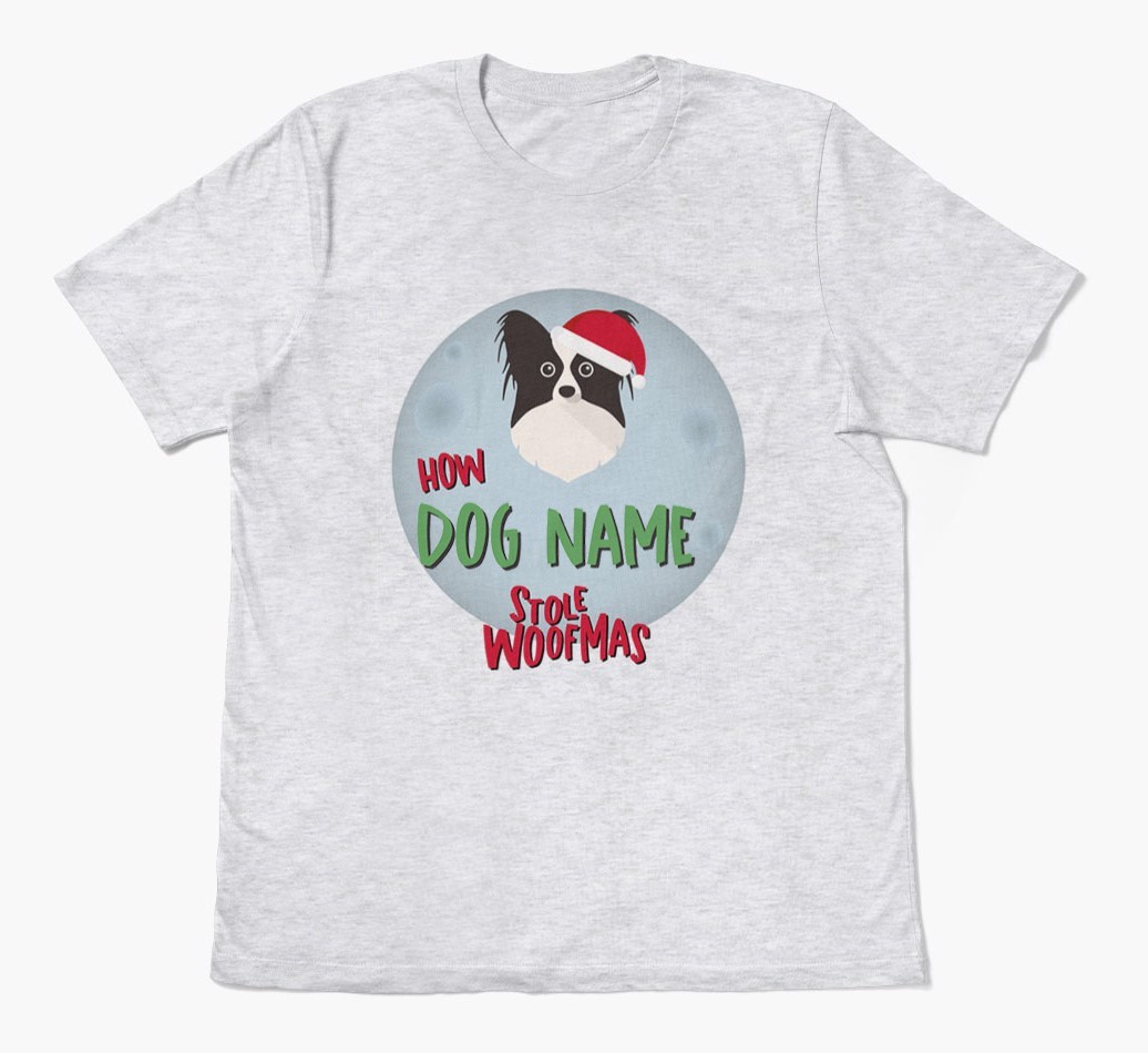 'How {dogsName} Stole Woofmas' - Personalized {breedFullName} Adult T-Shirt