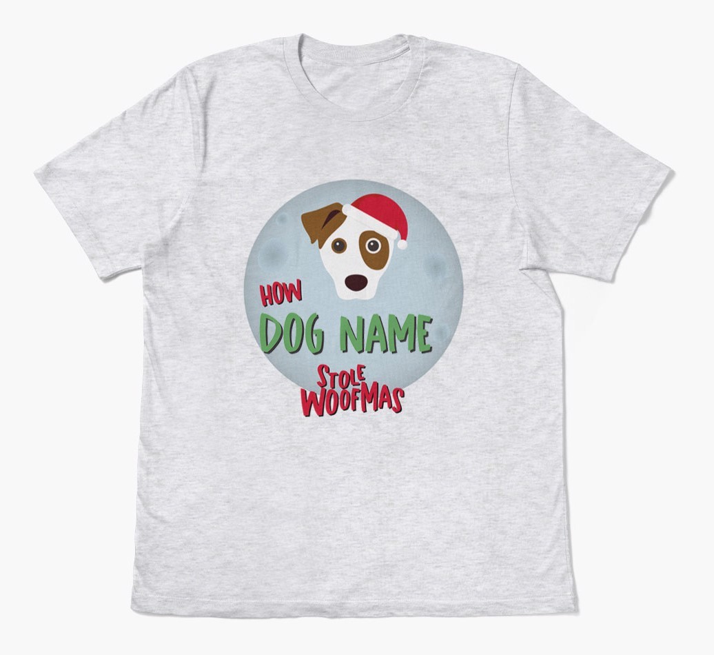 'How {dogsName} Stole Woofmas' - Personalized {breedFullName} Adult T-Shirt
