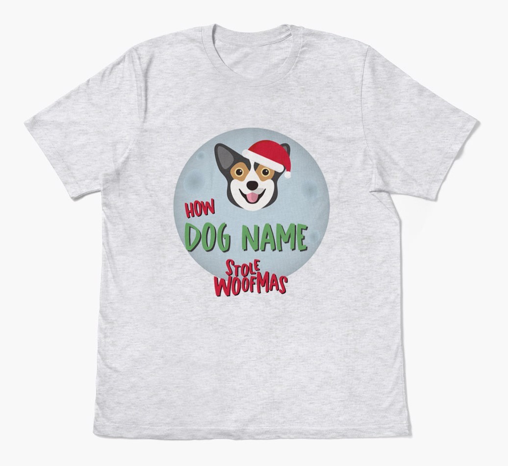 'How {dogsName} Stole Woofmas' - Personalized {breedFullName} Adult T-Shirt