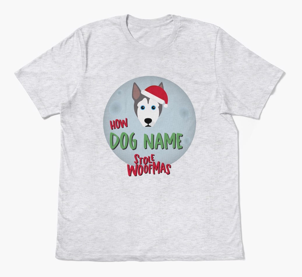 'How {dogsName} Stole Woofmas' - Personalised {breedFullName} Adult T-Shirt