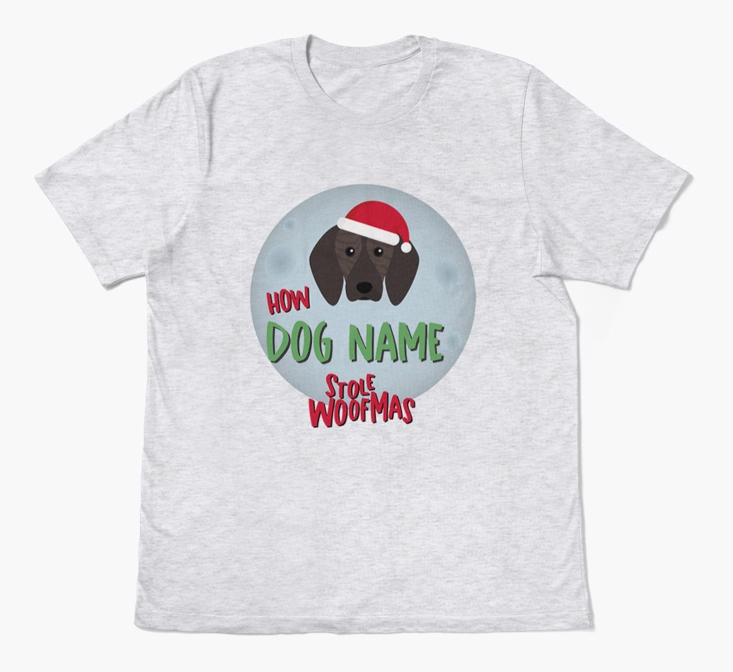 'How {dogsName} Stole Woofmas' - Personalized {breedFullName} Adult T-Shirt