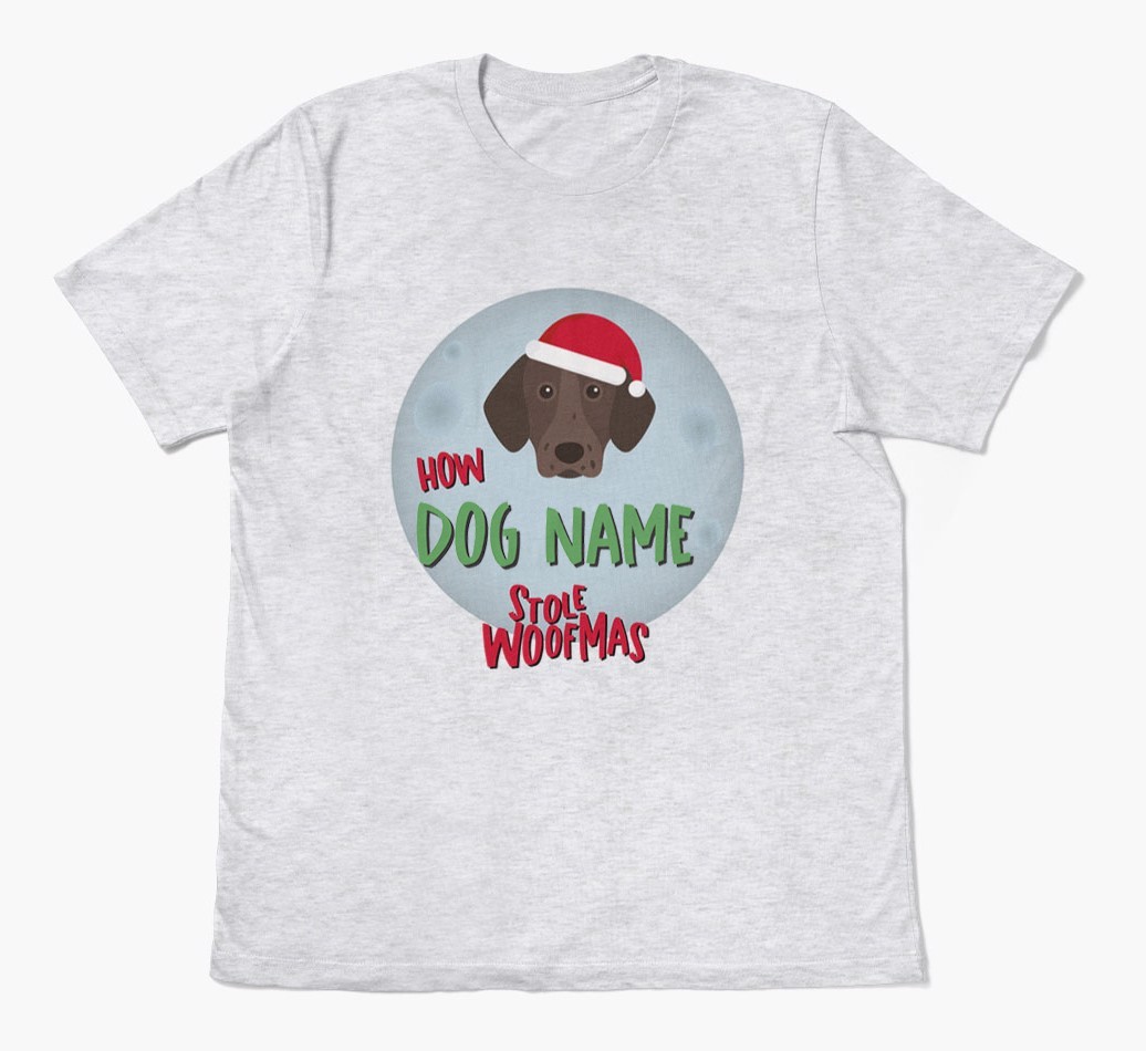 'How {dogsName} Stole Woofmas' - Personalized {breedFullName} Adult T-Shirt