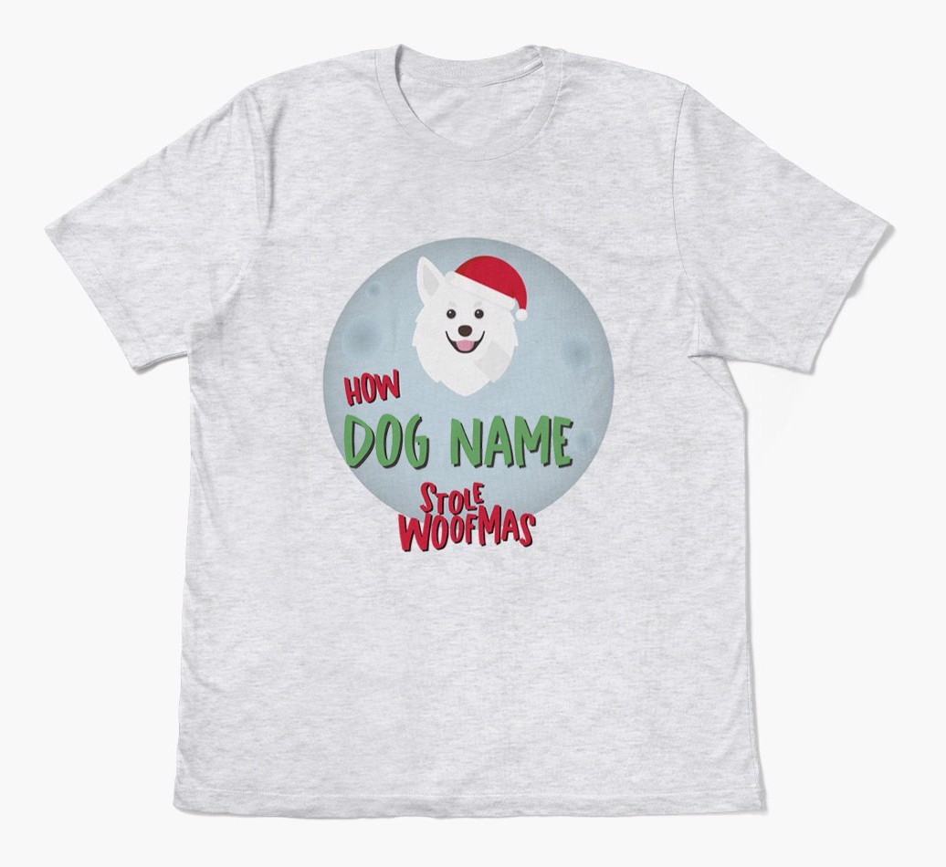 'How {dogsName} Stole Woofmas' - Personalized {breedFullName} Adult T-Shirt