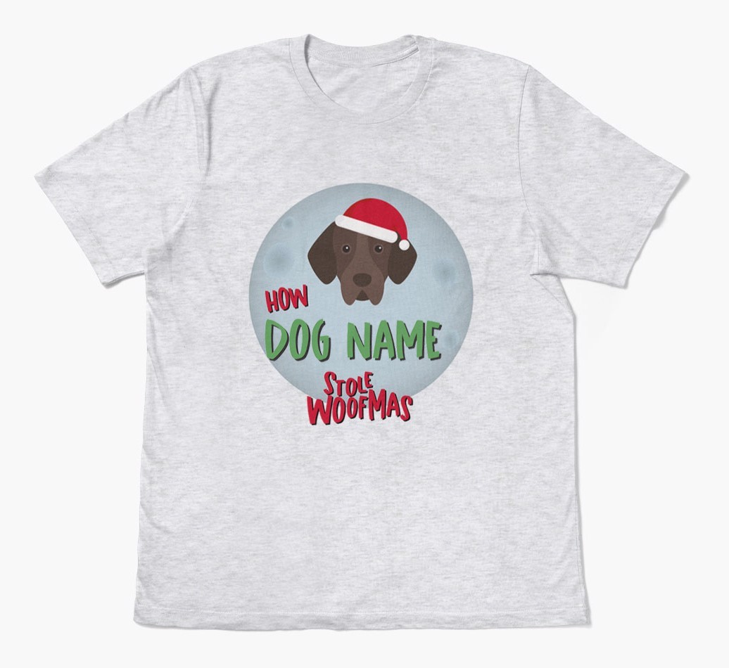 'How {dogsName} Stole Woofmas' - Personalized {breedFullName} Adult T-Shirt