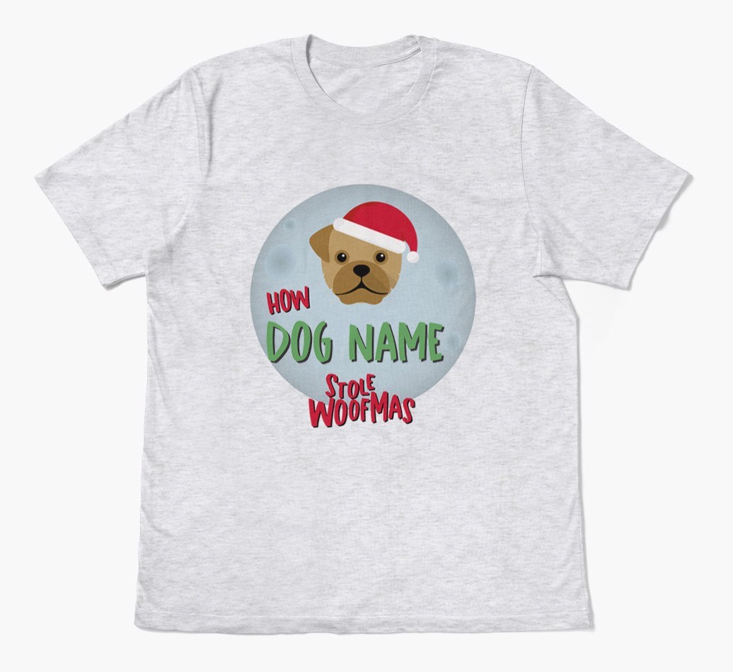'How {dogsName} Stole Woofmas' - Personalized {breedFullName} Adult T-Shirt