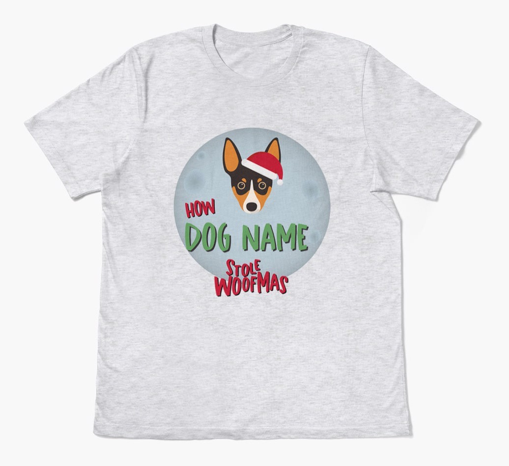 'How {dogsName} Stole Woofmas' - Personalized {breedFullName} Adult T-Shirt
