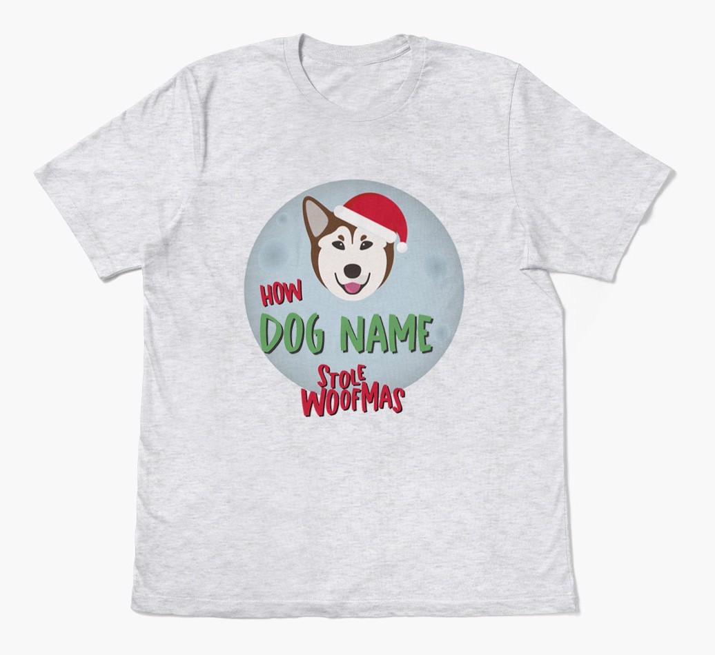 'How {dogsName} Stole Woofmas' - Personalized {breedFullName} Adult T-Shirt