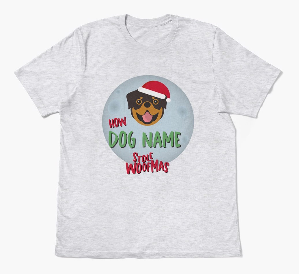 'How {dogsName} Stole Woofmas' - Personalized {breedFullName} Adult T-Shirt