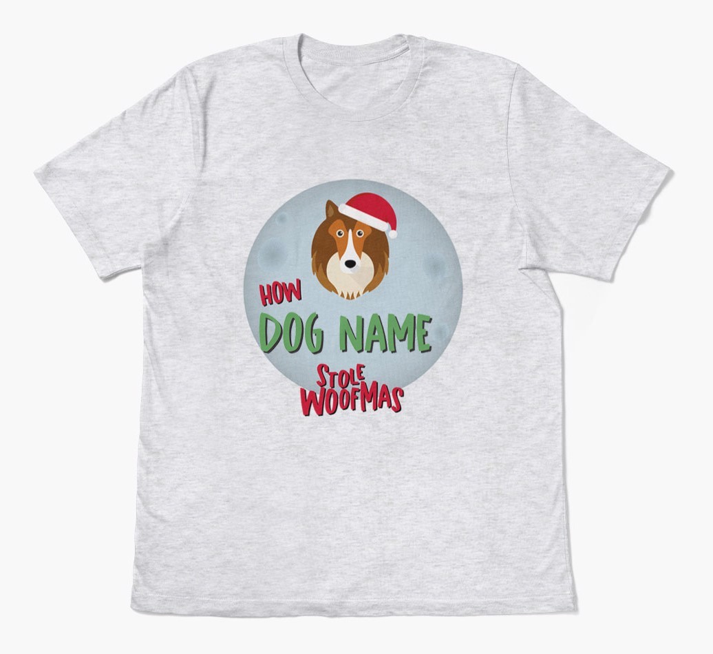 'How {dogsName} Stole Woofmas' - Personalized {breedFullName} Adult T-Shirt