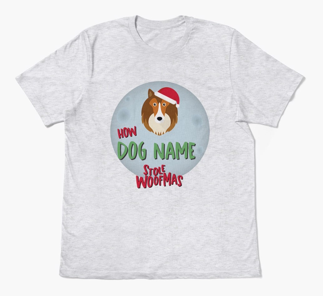 'How {dogsName} Stole Woofmas' - Personalized {breedFullName} Adult T-Shirt