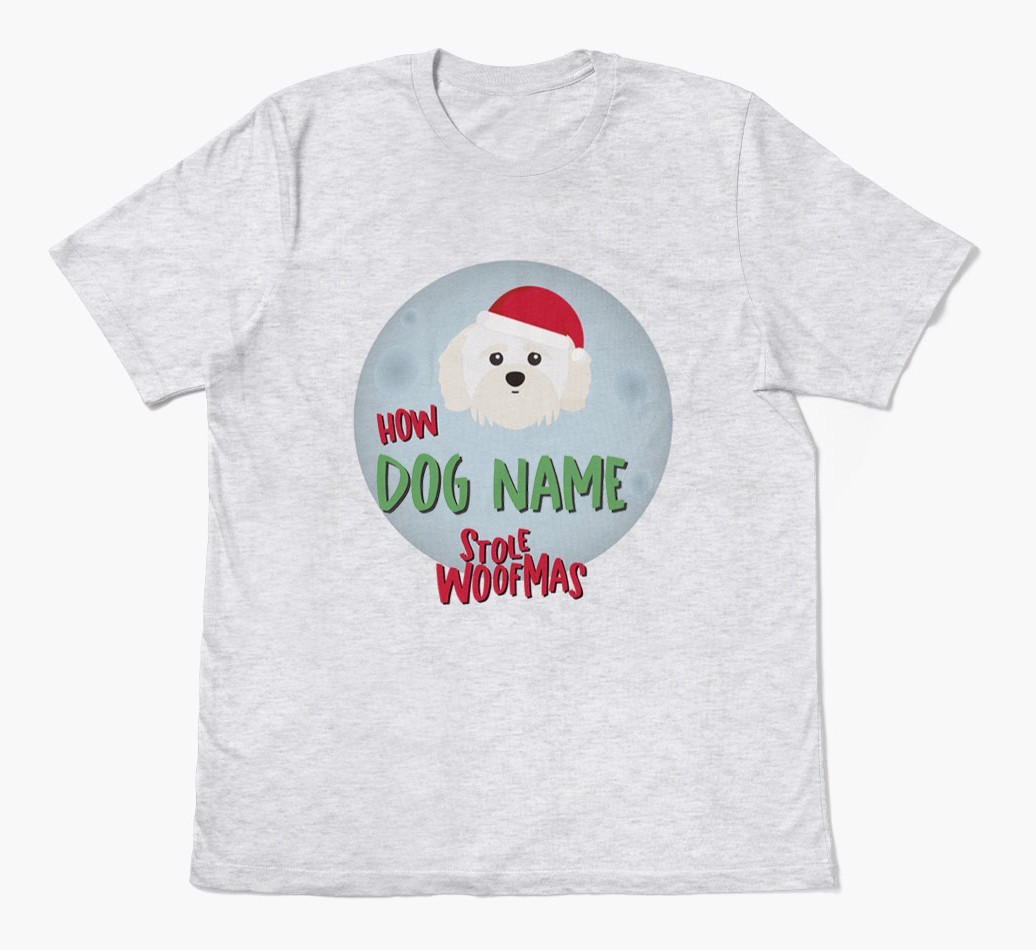 'How {dogsName} Stole Woofmas' - Personalized {breedFullName} Adult T-Shirt