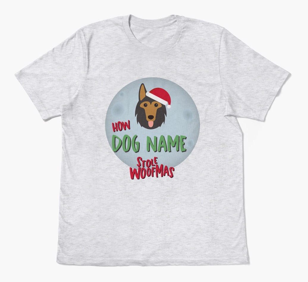 'How {dogsName} Stole Woofmas' - Personalized {breedFullName} Adult T-Shirt