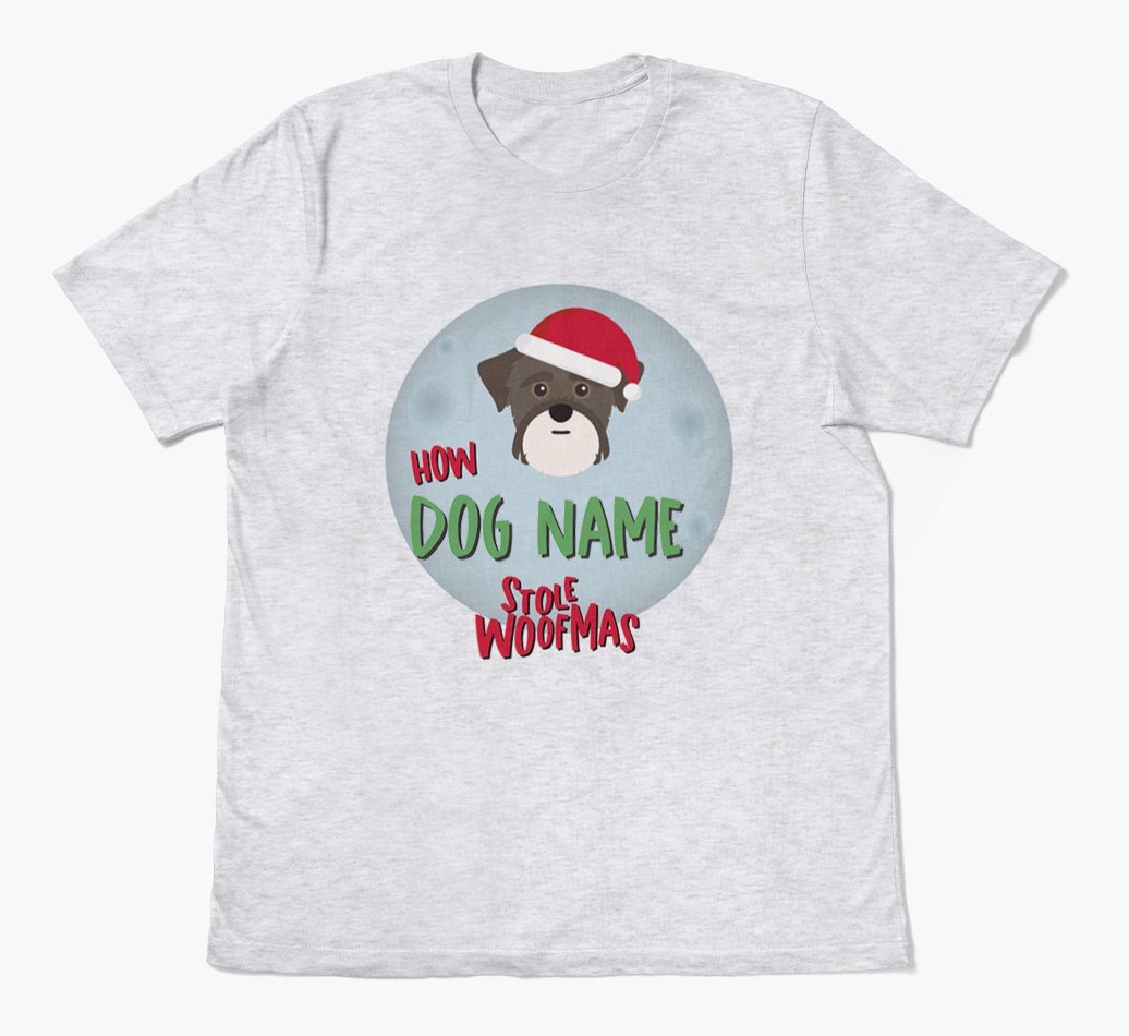 'How {dogsName} Stole Woofmas' - Personalized {breedFullName} Adult T-Shirt