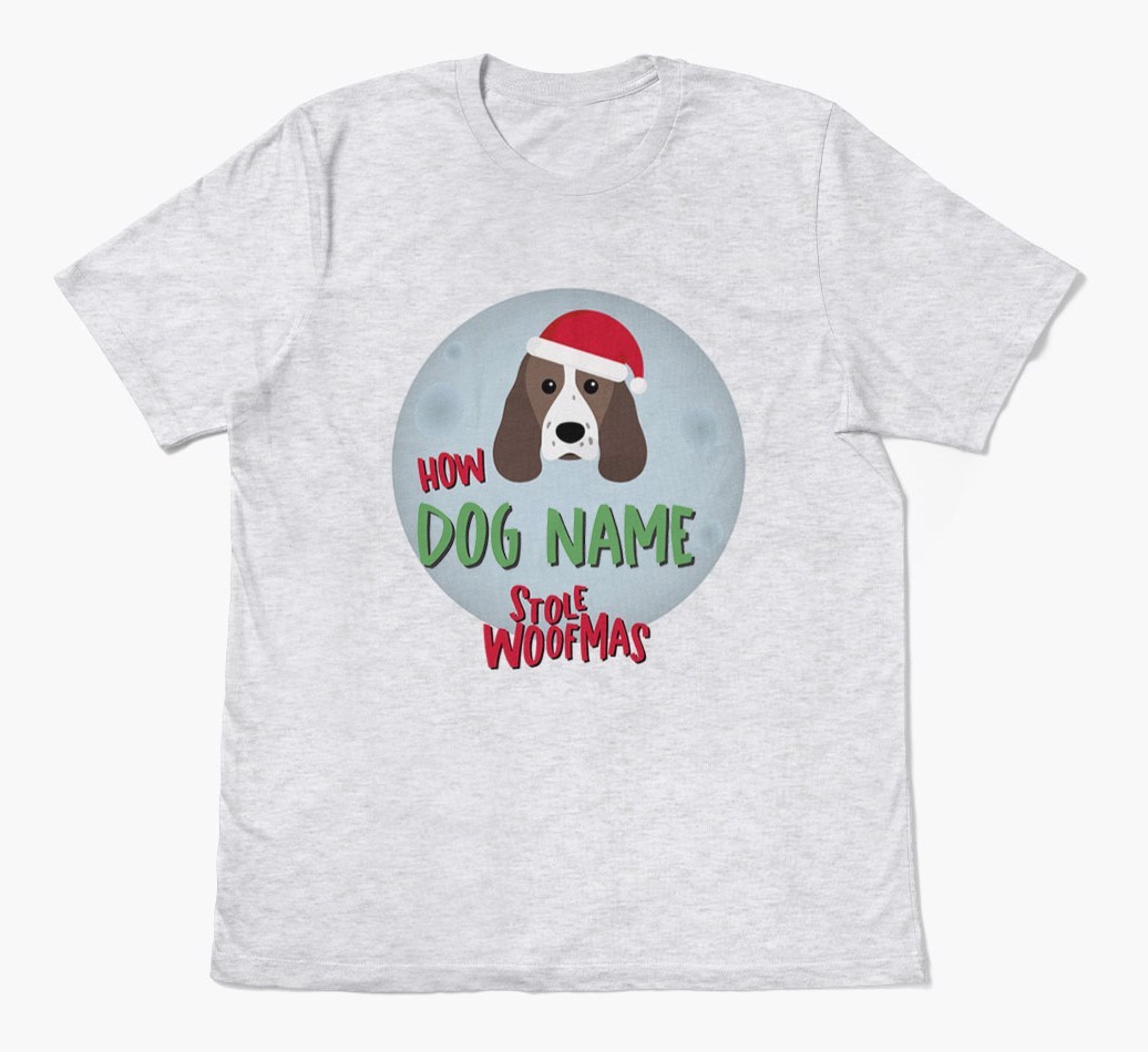 'How {dogsName} Stole Woofmas' - Personalized {breedFullName} Adult T-Shirt