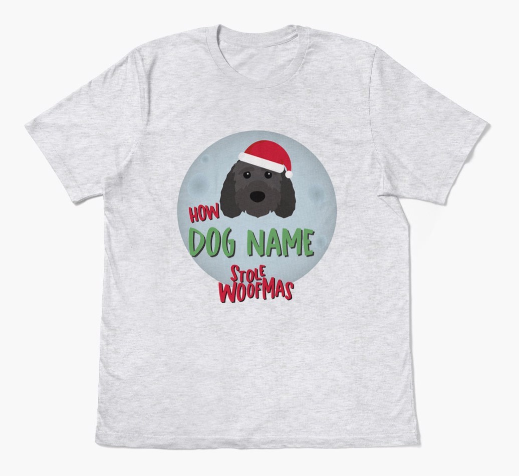 'How {dogsName} Stole Woofmas' - Personalized {breedFullName} Adult T-Shirt