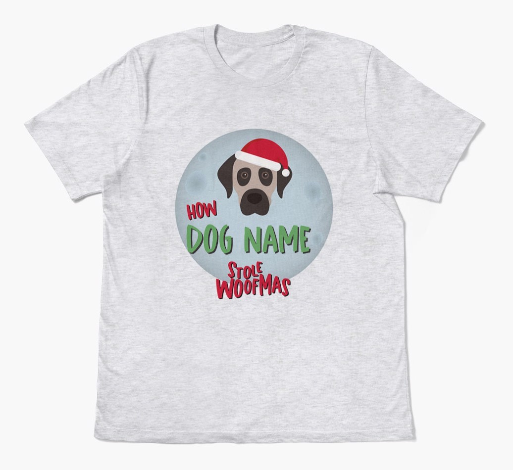 'How {dogsName} Stole Woofmas' - Personalized {breedFullName} Adult T-Shirt