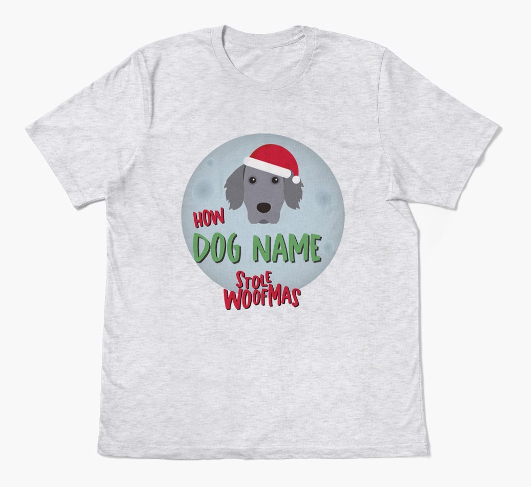 'How {dogsName} Stole Woofmas' - Personalized {breedFullName} Adult T-Shirt