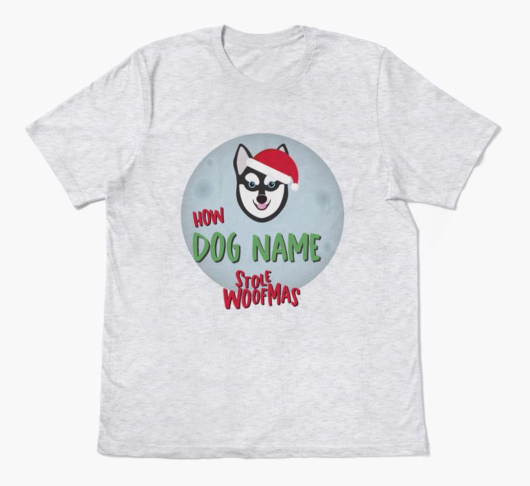 'How {dogsName} Stole Woofmas' - Personalized {breedFullName} Adult T-Shirt