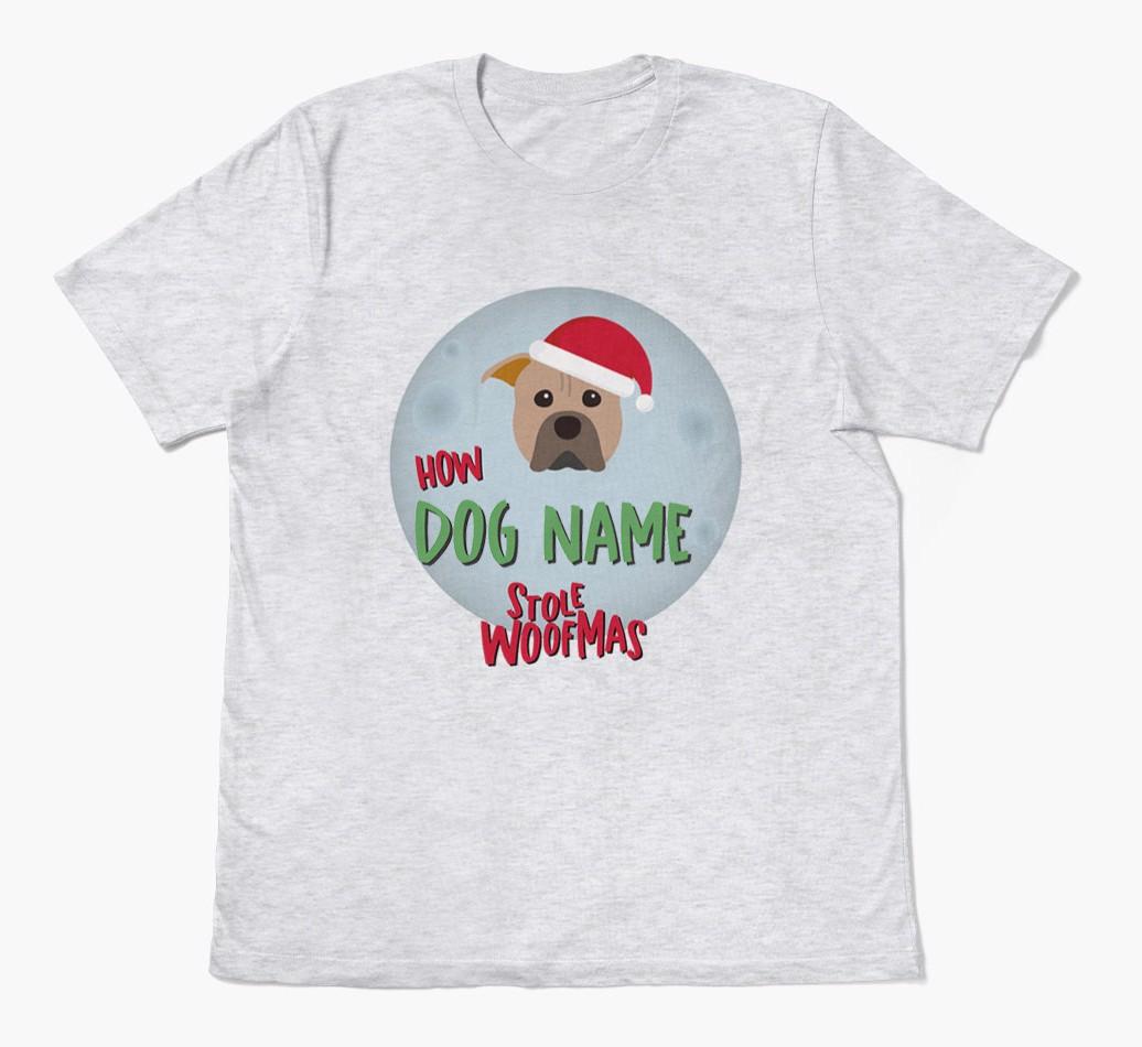 'How {dogsName} Stole Woofmas' - Personalized {breedFullName} Adult T-Shirt