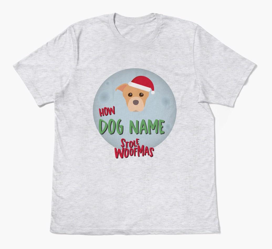 'How {dogsName} Stole Woofmas' - Personalized {breedFullName} Adult T-Shirt