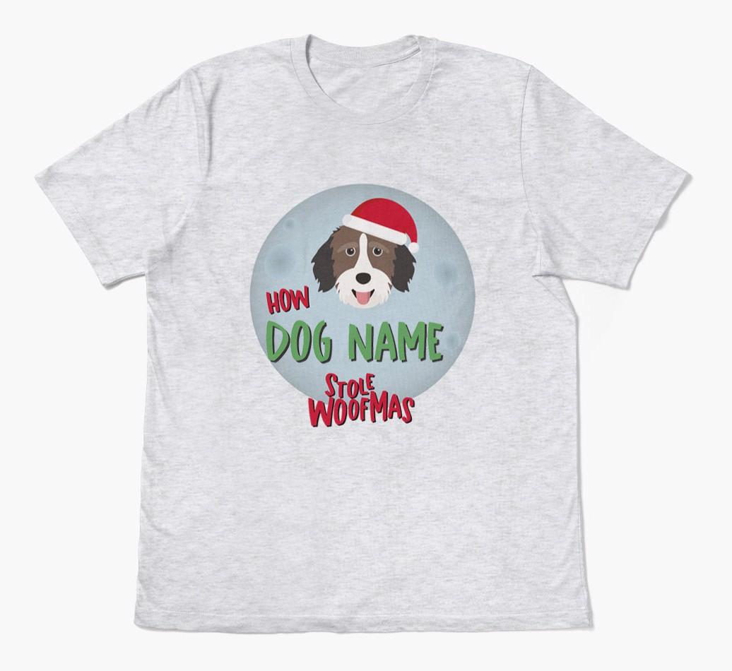 'How {dogsName} Stole Woofmas' - Personalized {breedFullName} Adult T-Shirt