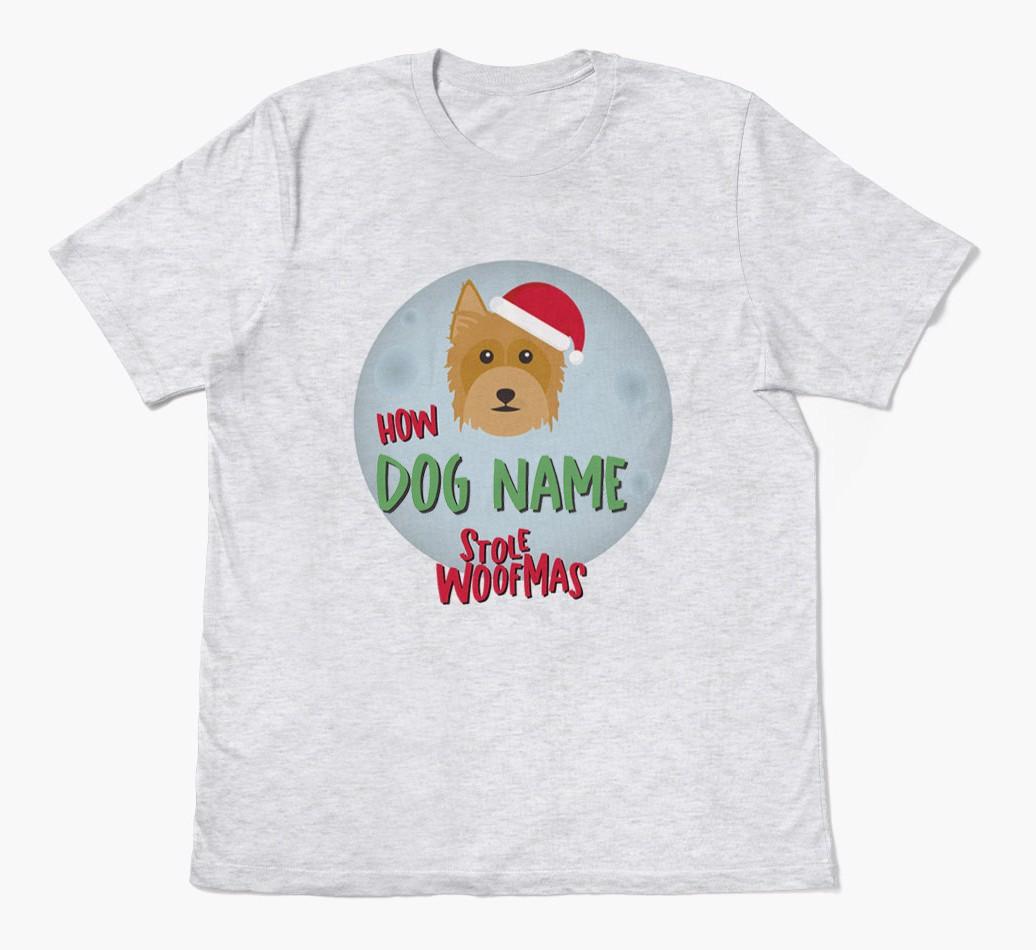 'How {dogsName} Stole Woofmas' - Personalized {breedFullName} Adult T-Shirt