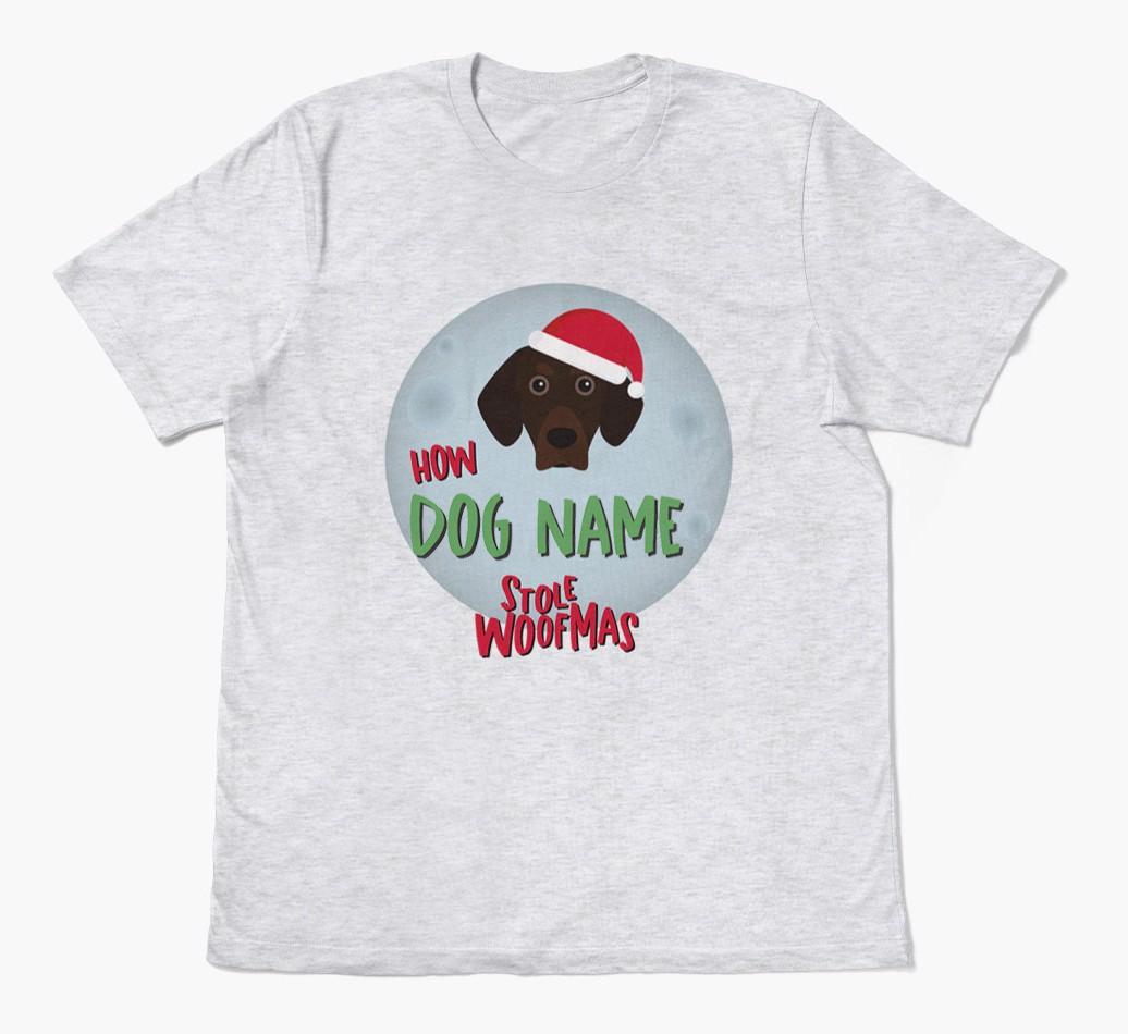 'How {dogsName} Stole Woofmas' - Personalized {breedFullName} Adult T-Shirt