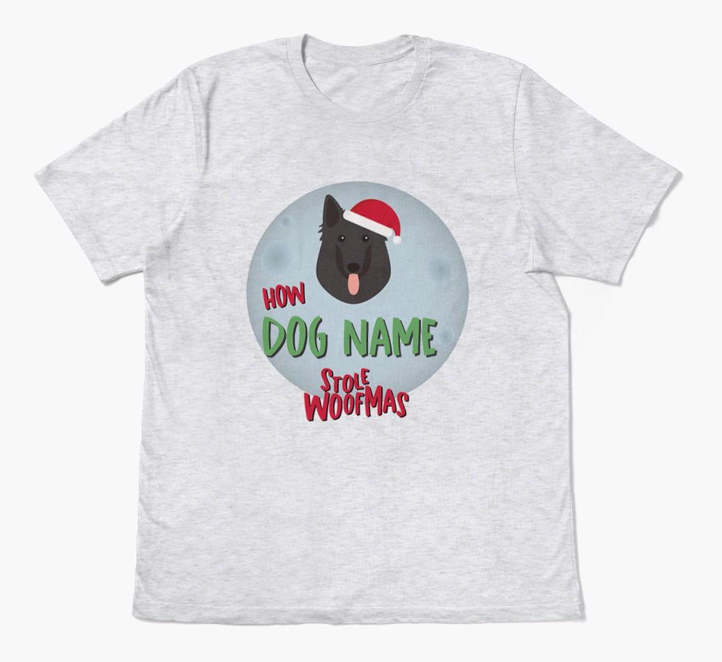 'How {dogsName} Stole Woofmas' - Personalized {breedFullName} Adult T-Shirt
