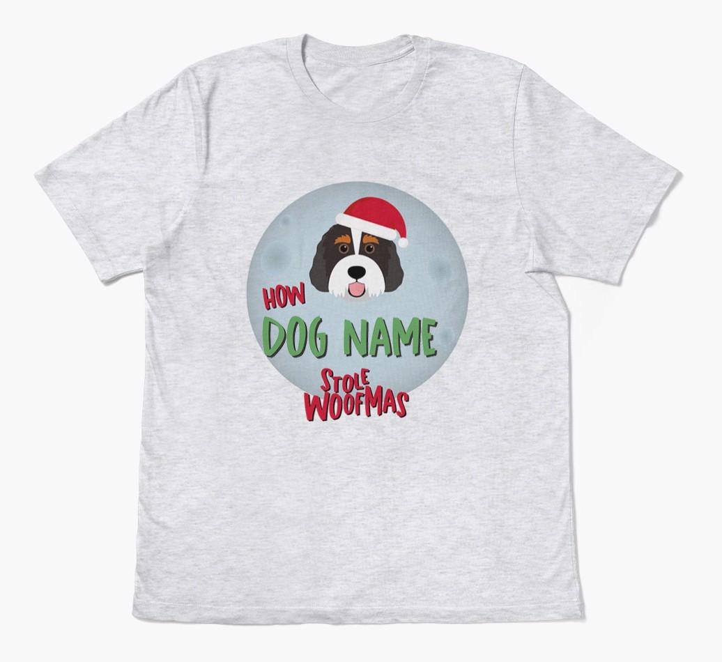 'How {dogsName} Stole Woofmas' - Personalized {breedFullName} Adult T-Shirt