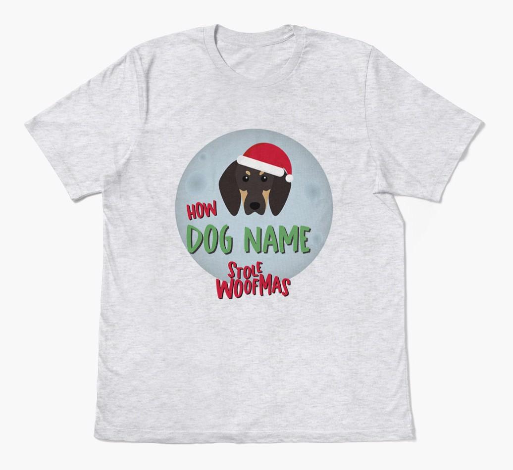 'How {dogsName} Stole Woofmas' - Personalized {breedFullName} Adult T-Shirt