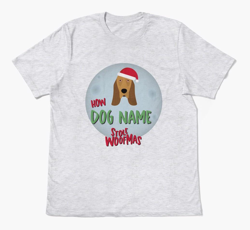 'How {dogsName} Stole Woofmas' - Personalized {breedFullName} Adult T-Shirt