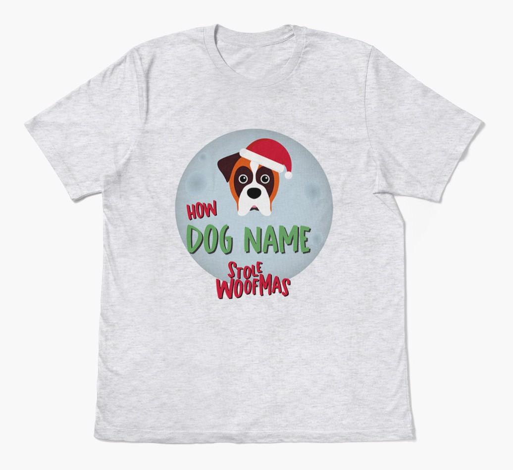 'How {dogsName} Stole Woofmas' - Personalized {breedFullName} Adult T-Shirt