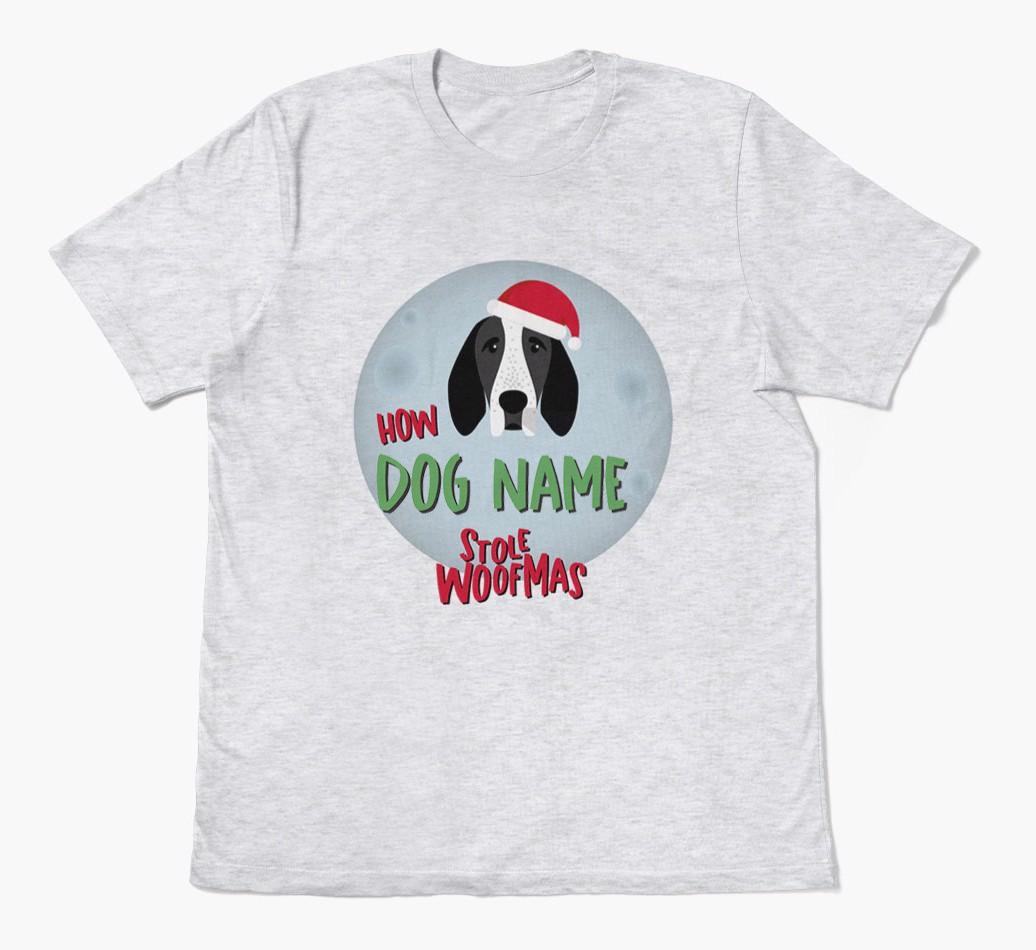 'How {dogsName} Stole Woofmas' - Personalized {breedFullName} Adult T-Shirt