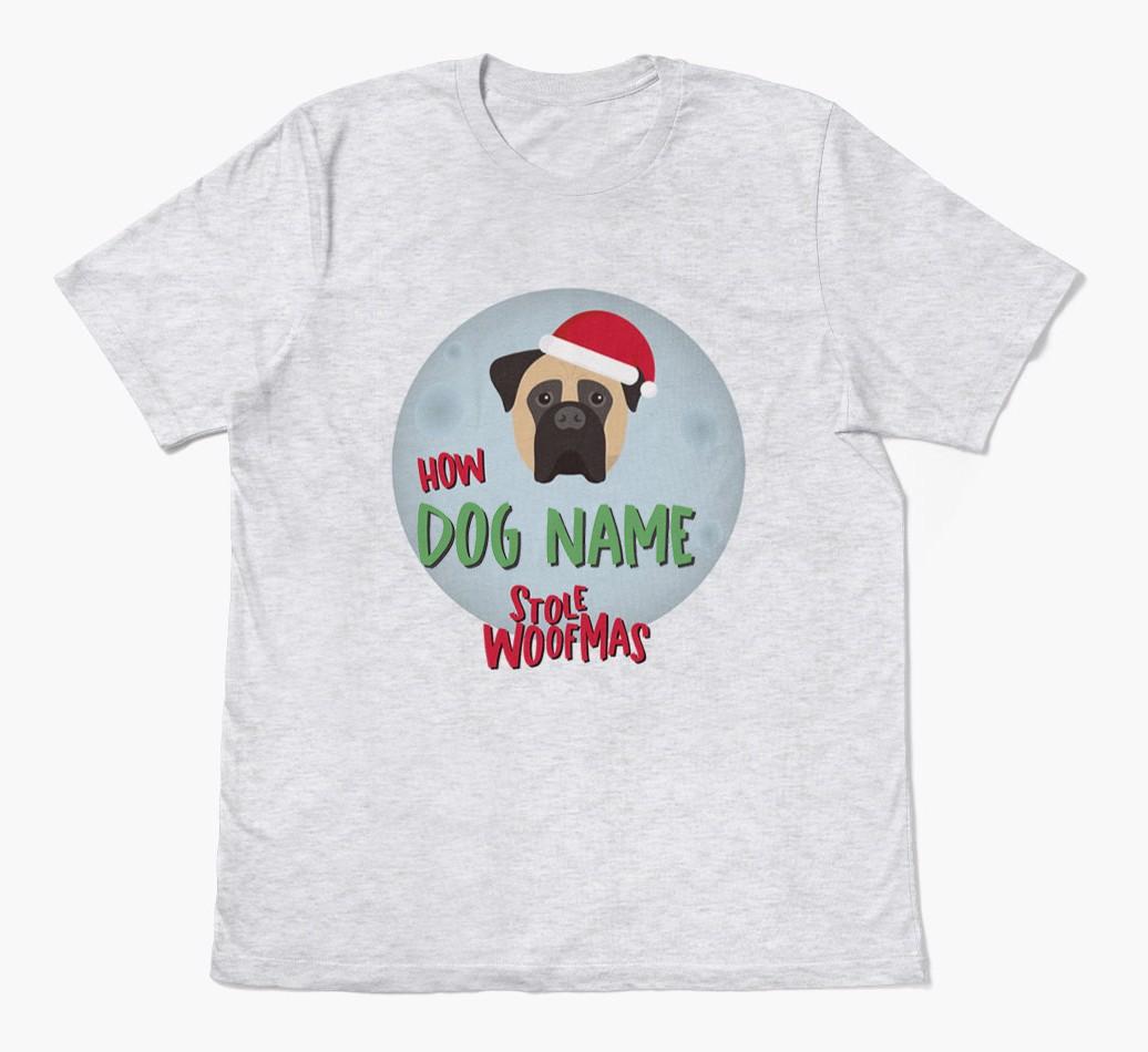 'How {dogsName} Stole Woofmas' - Personalized {breedFullName} Adult T-Shirt