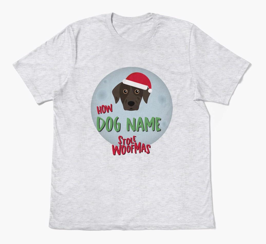'How {dogsName} Stole Woofmas' - Personalized {breedFullName} Adult T-Shirt